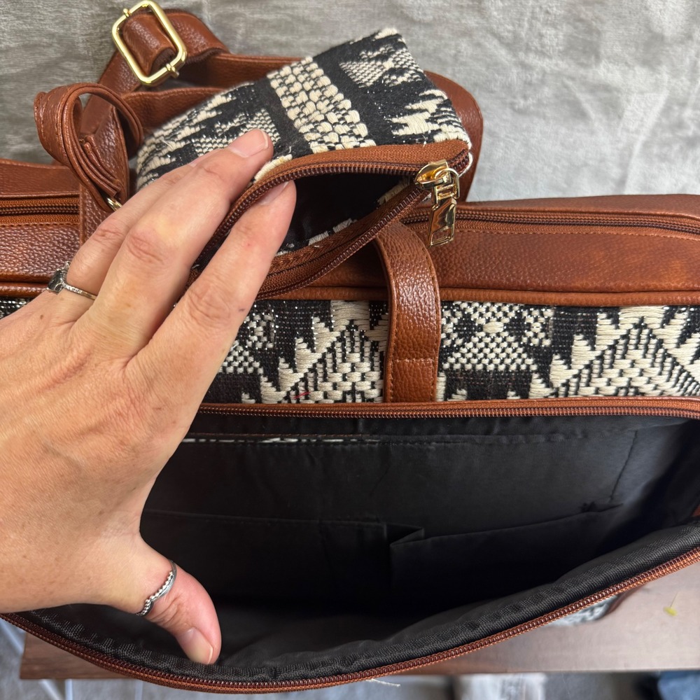 UMTA Jacquard Laptop Bag Unisex Large Black White Aztec Print Briefcase - Picture 4 of 8